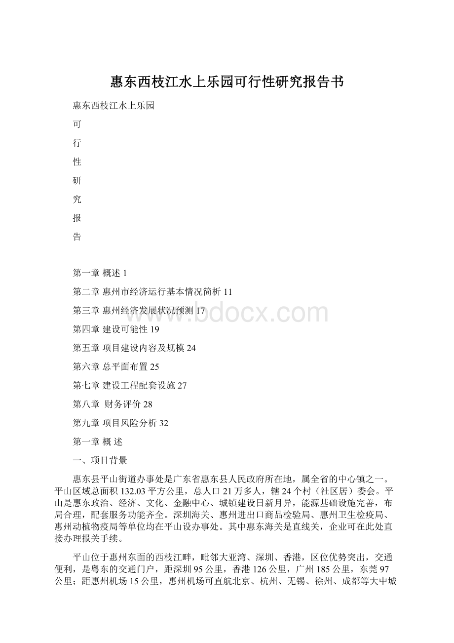 惠东西枝江水上乐园可行性研究报告书.docx_第1页