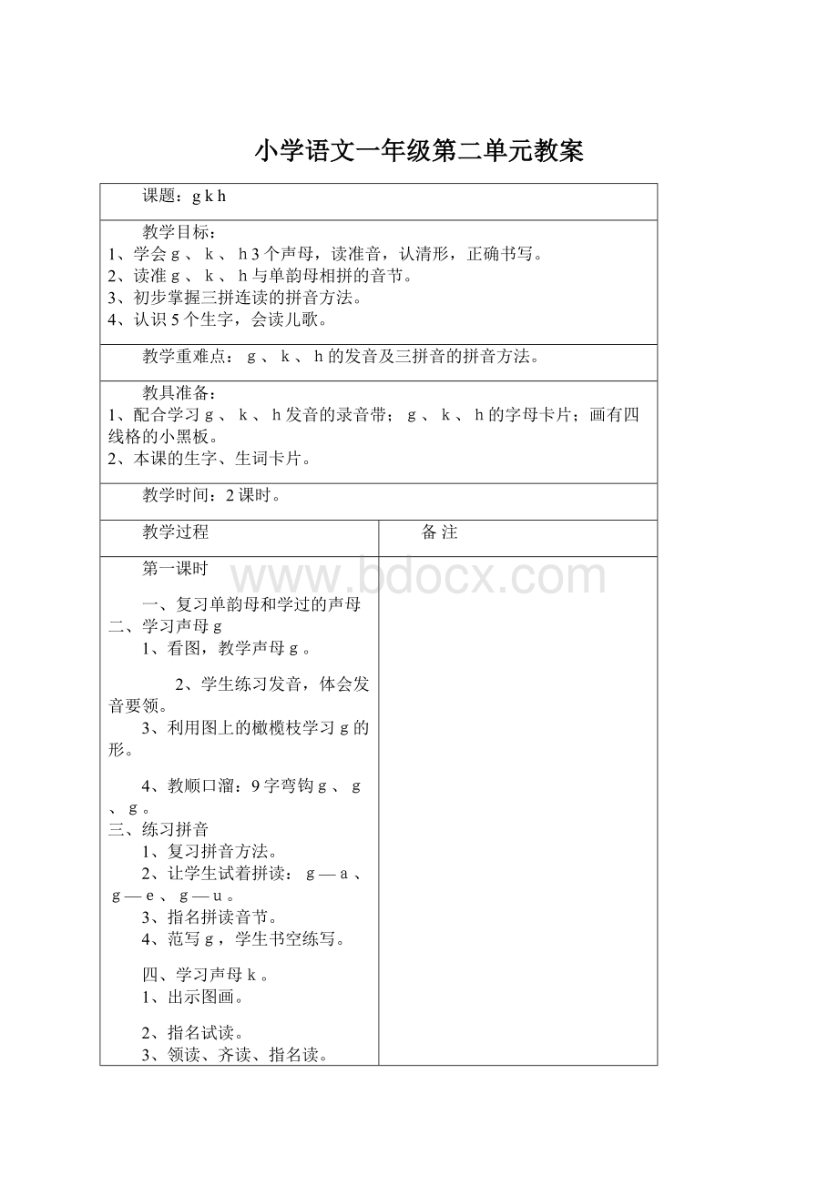 小学语文一年级第二单元教案.docx_第1页