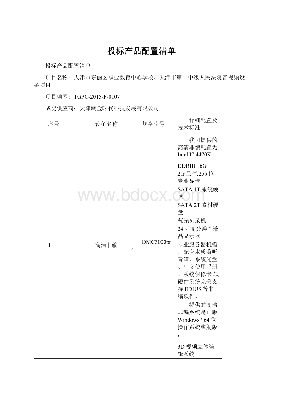 投标产品配置清单Word文档下载推荐.docx