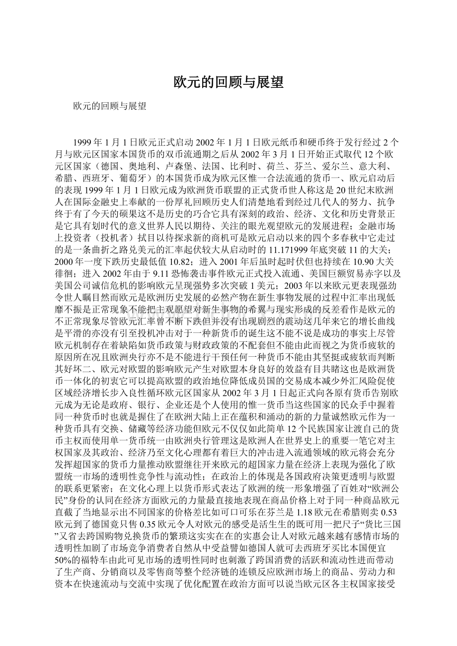 欧元的回顾与展望Word下载.docx