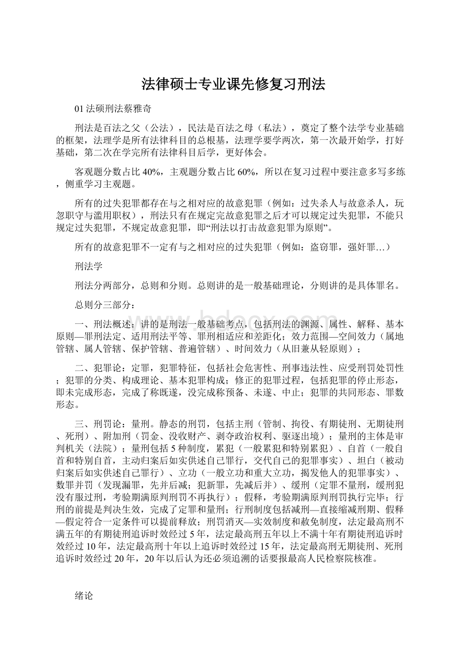 法律硕士专业课先修复习刑法Word下载.docx