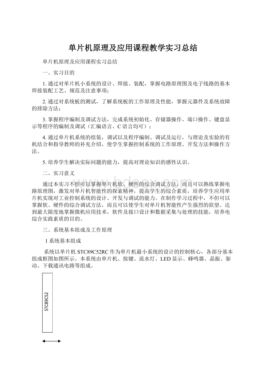 单片机原理及应用课程教学实习总结Word文档下载推荐.docx