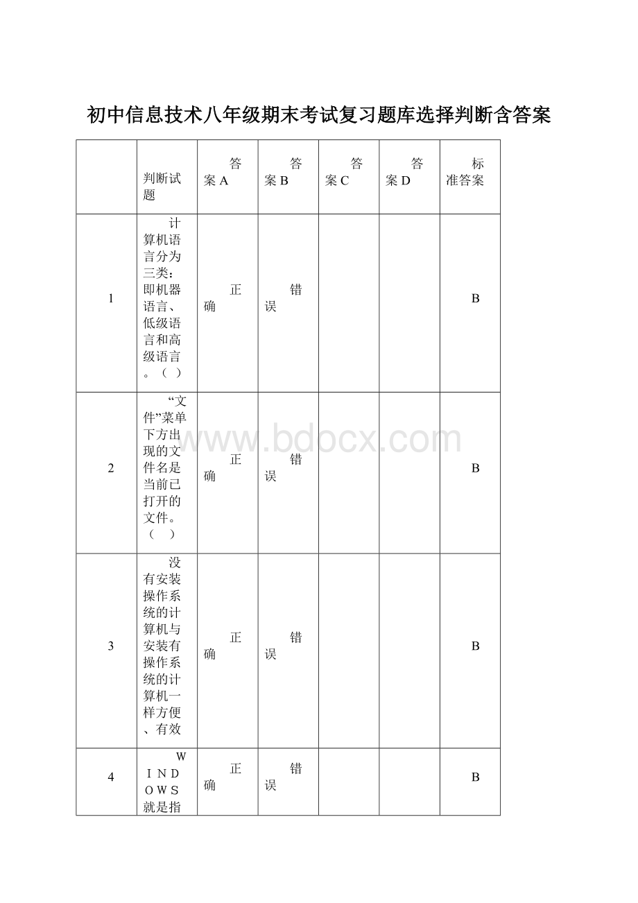 初中信息技术八年级期末考试复习题库选择判断含答案.docx_第1页