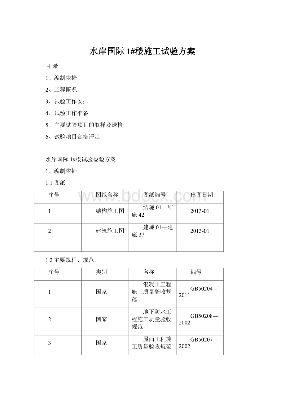 水岸国际1#楼施工试验方案Word文档格式.docx_第1页