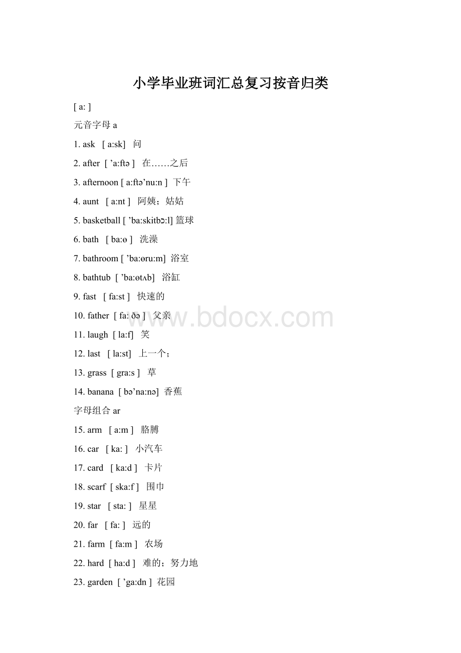 小学毕业班词汇总复习按音归类Word格式.docx_第1页