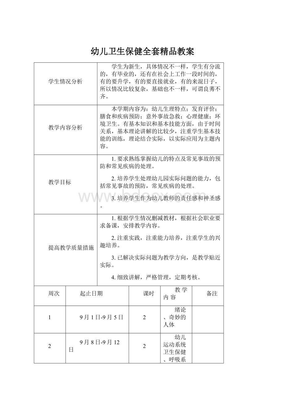 幼儿卫生保健全套精品教案.docx