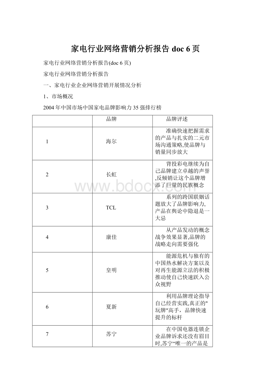 家电行业网络营销分析报告doc 6页Word文档格式.docx_第1页