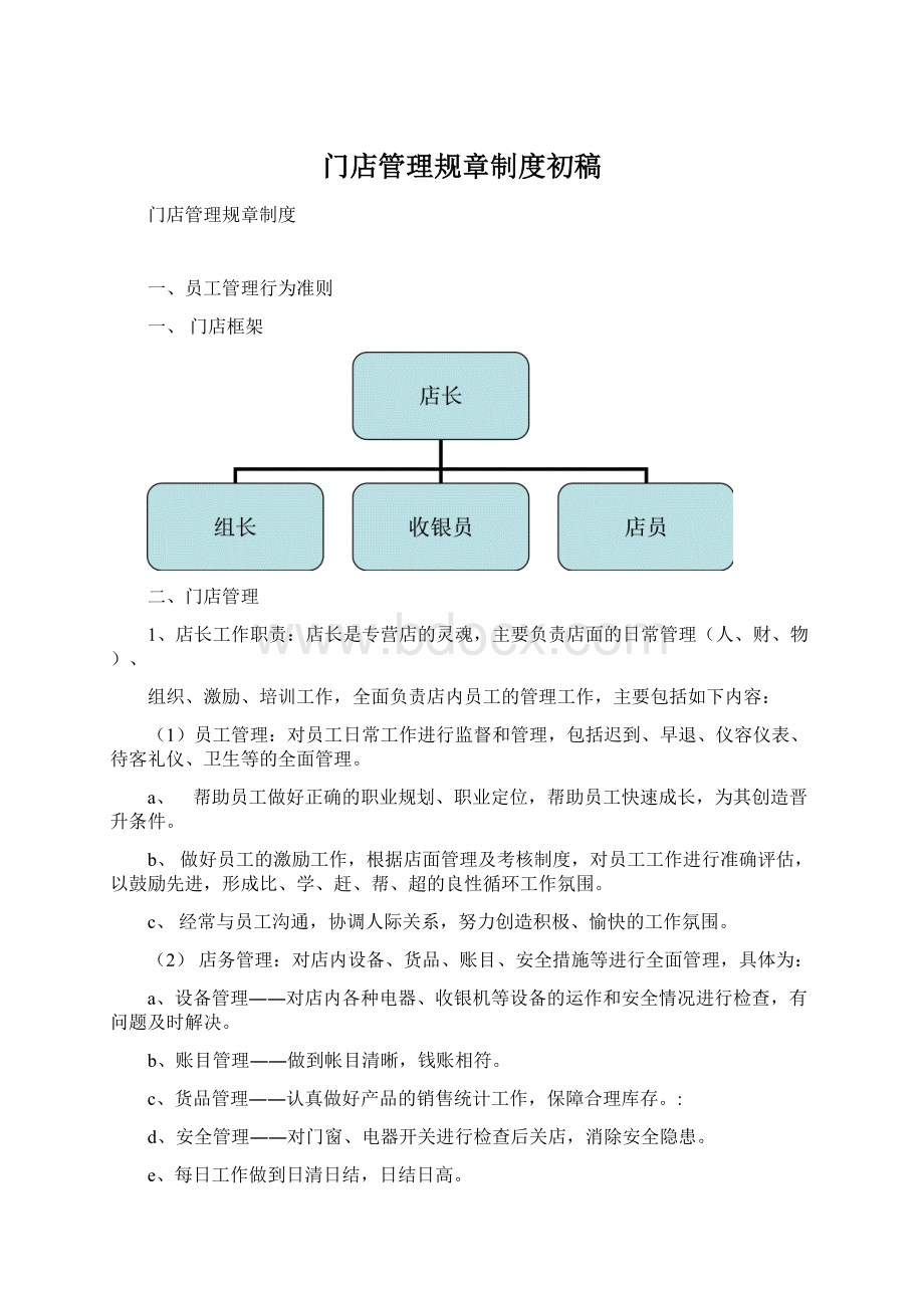 门店管理规章制度初稿Word格式文档下载.docx