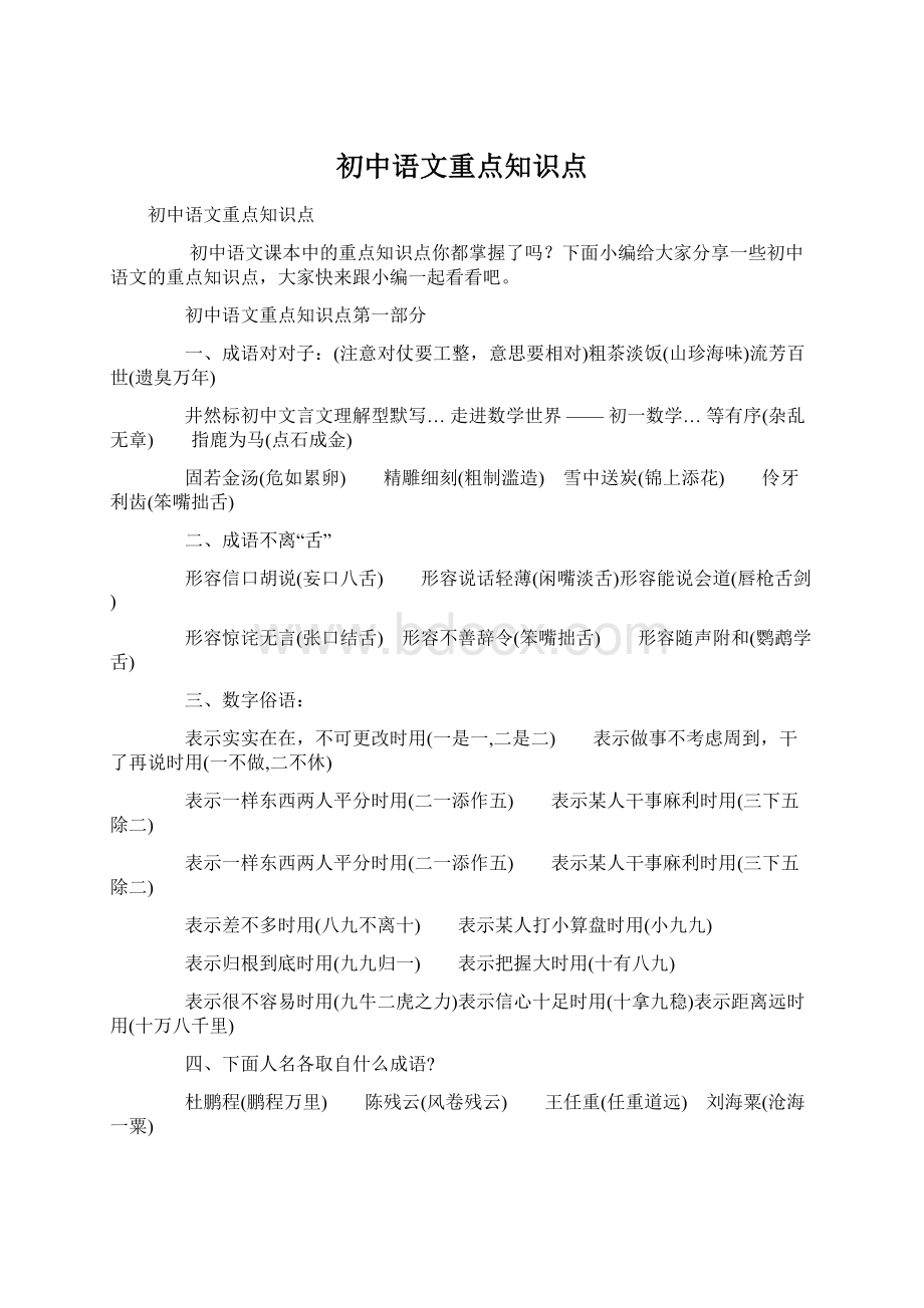 初中语文重点知识点文档格式.docx