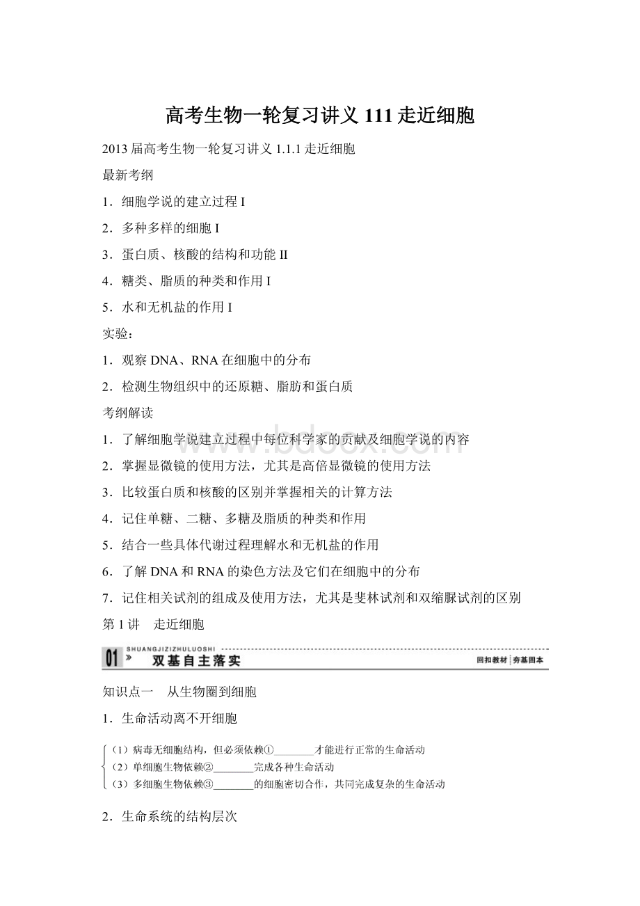 高考生物一轮复习讲义 111走近细胞Word文档格式.docx_第1页