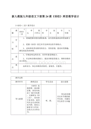 新人教版九年级语文下册第24课《诗经》两首教学设计Word格式文档下载.docx