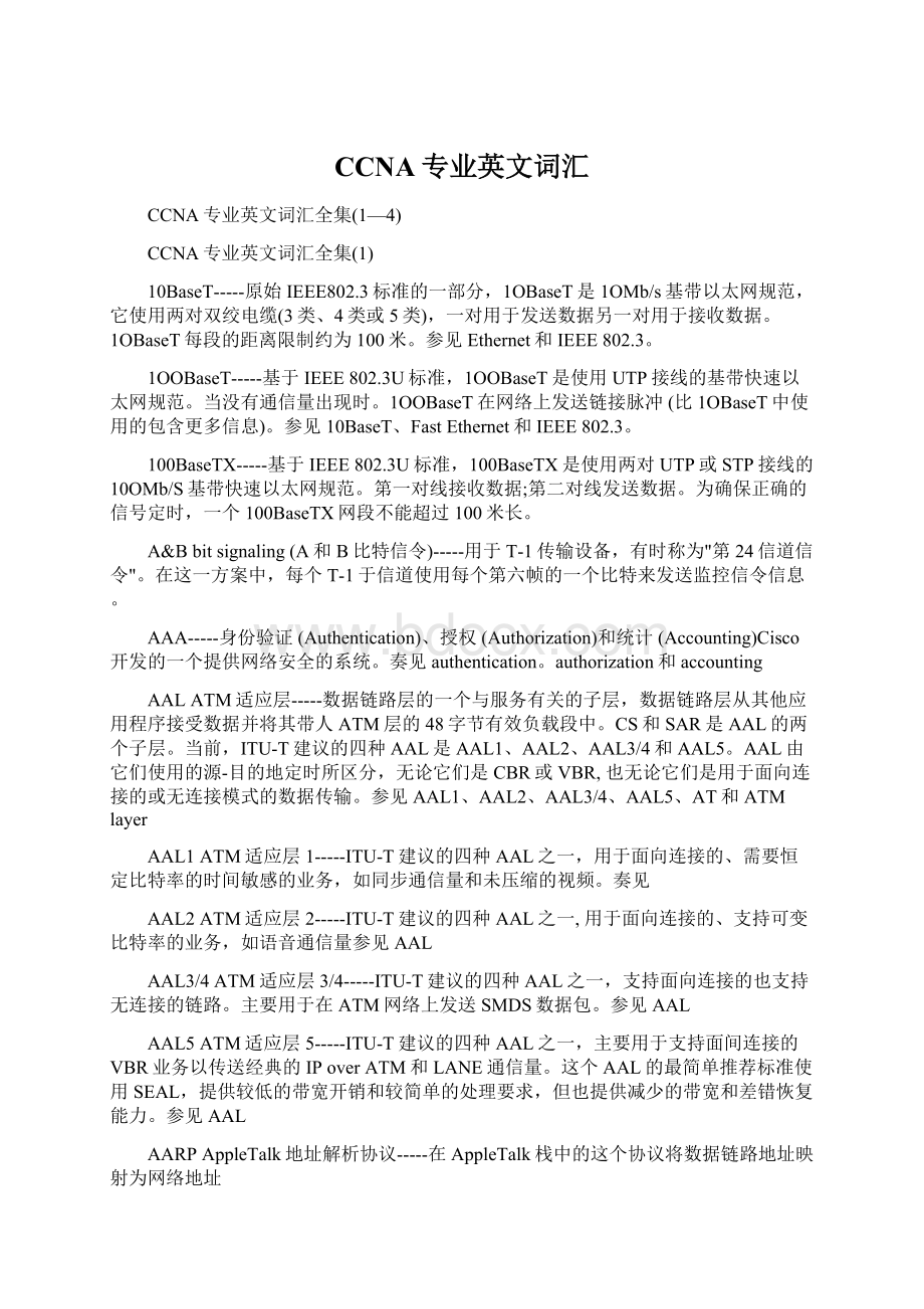 CCNA专业英文词汇文档格式.docx