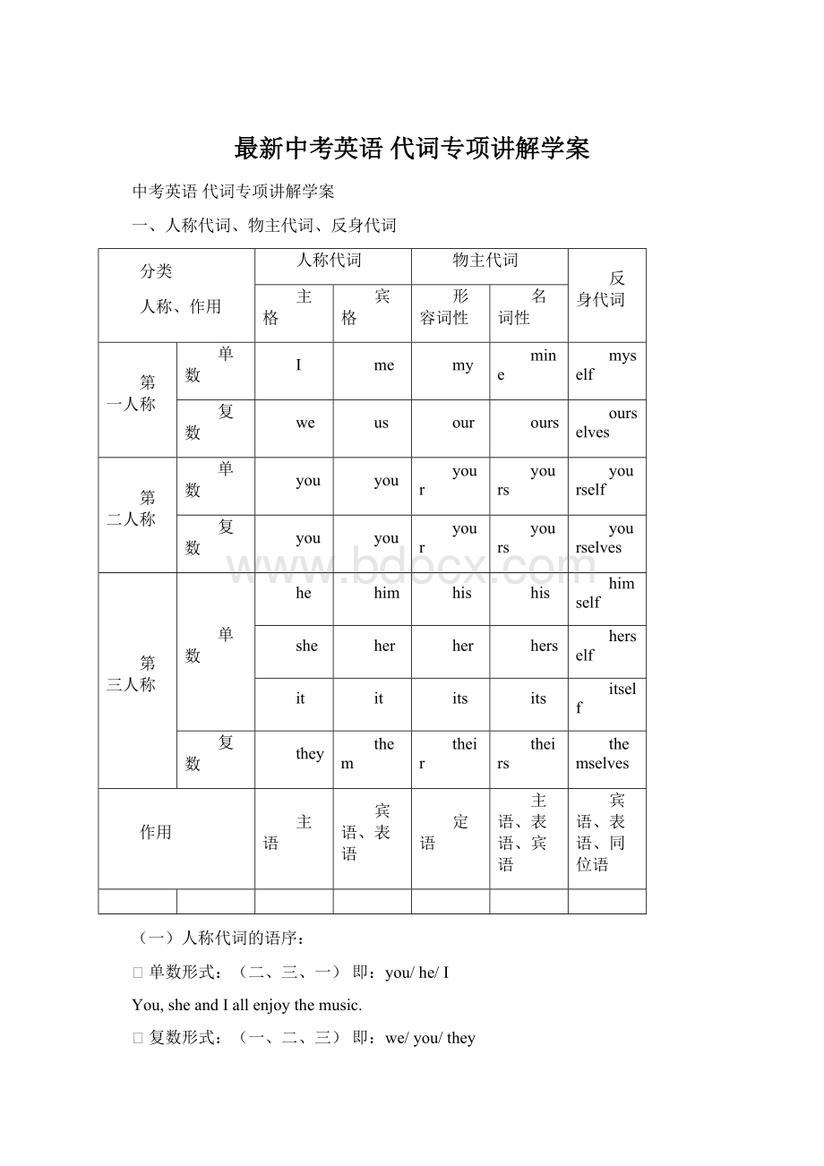 最新中考英语代词专项讲解学案Word格式文档下载.docx