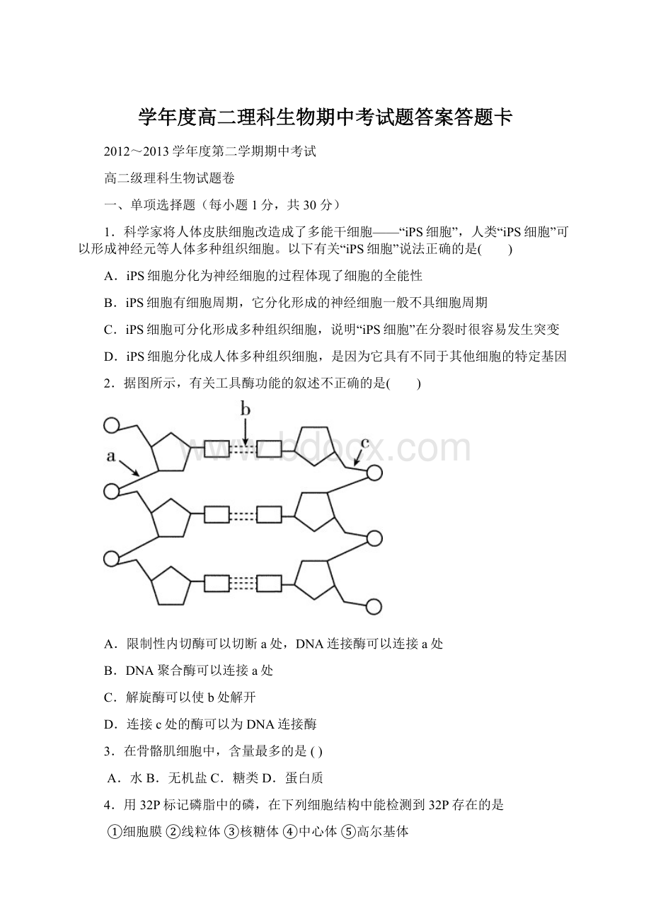 学年度高二理科生物期中考试题答案答题卡.docx_第1页