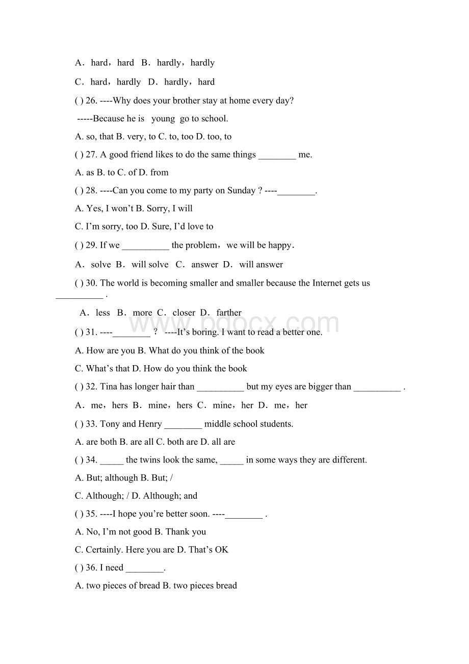 人教版英语八年级上册第三学月考试英语试题.docx_第3页