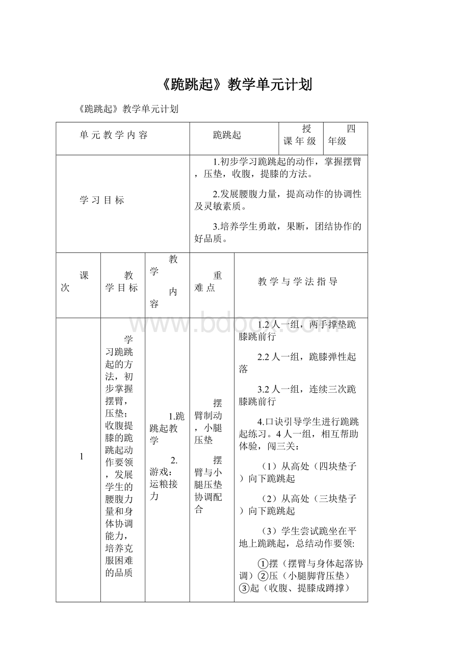 《跪跳起》教学单元计划.docx_第1页