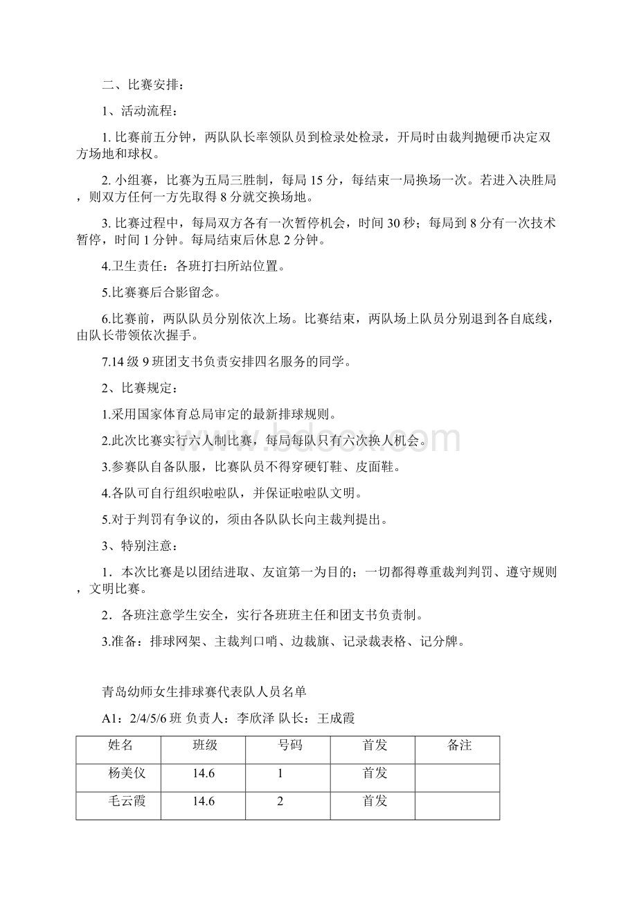 青岛幼师学年度女生校园排球赛14级秩序册Word格式文档下载.docx_第2页