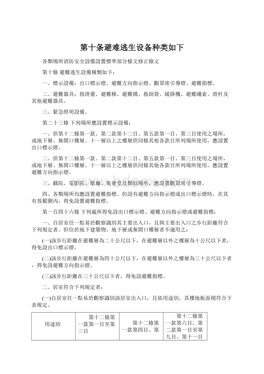 第十条避难逃生设备种类如下Word文档格式.docx