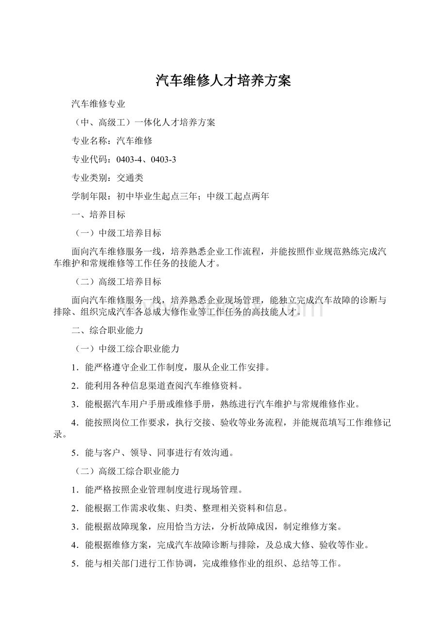 汽车维修人才培养方案.docx_第1页