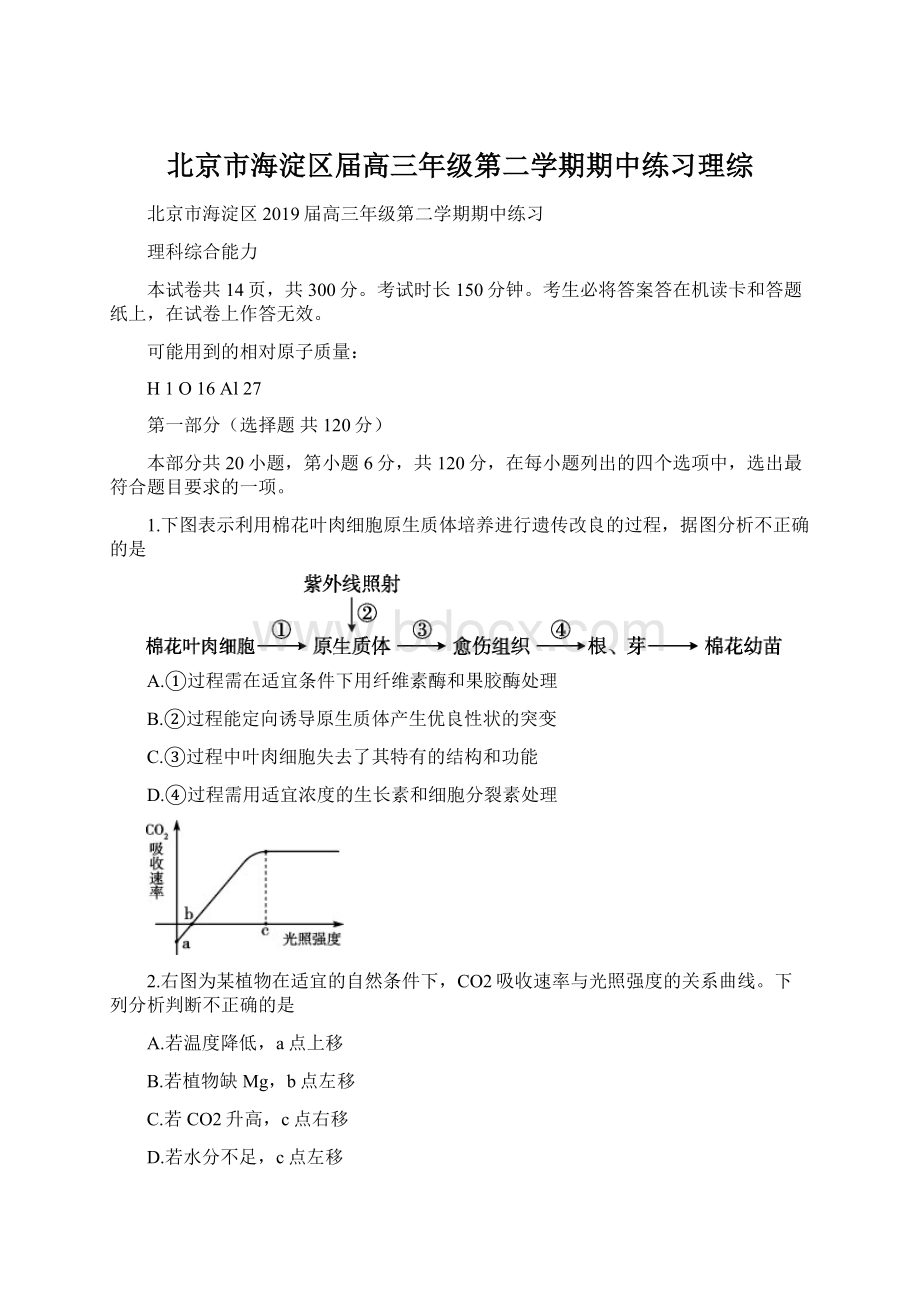 北京市海淀区届高三年级第二学期期中练习理综.docx_第1页