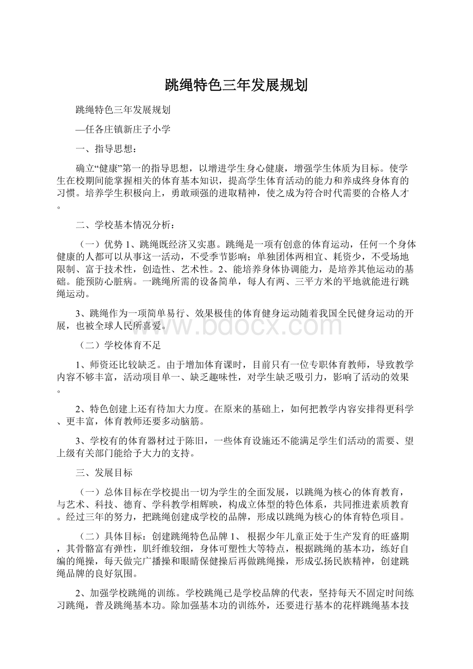 跳绳特色三年发展规划.docx