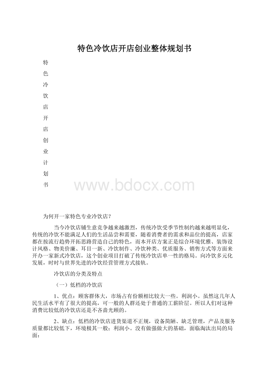 特色冷饮店开店创业整体规划书Word文档格式.docx