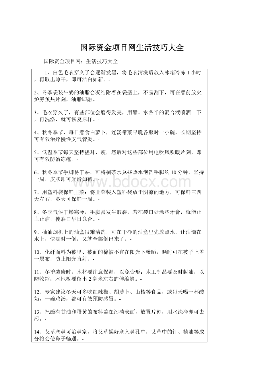 国际资金项目网生活技巧大全.docx