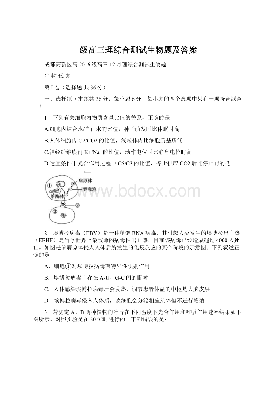 级高三理综合测试生物题及答案.docx_第1页