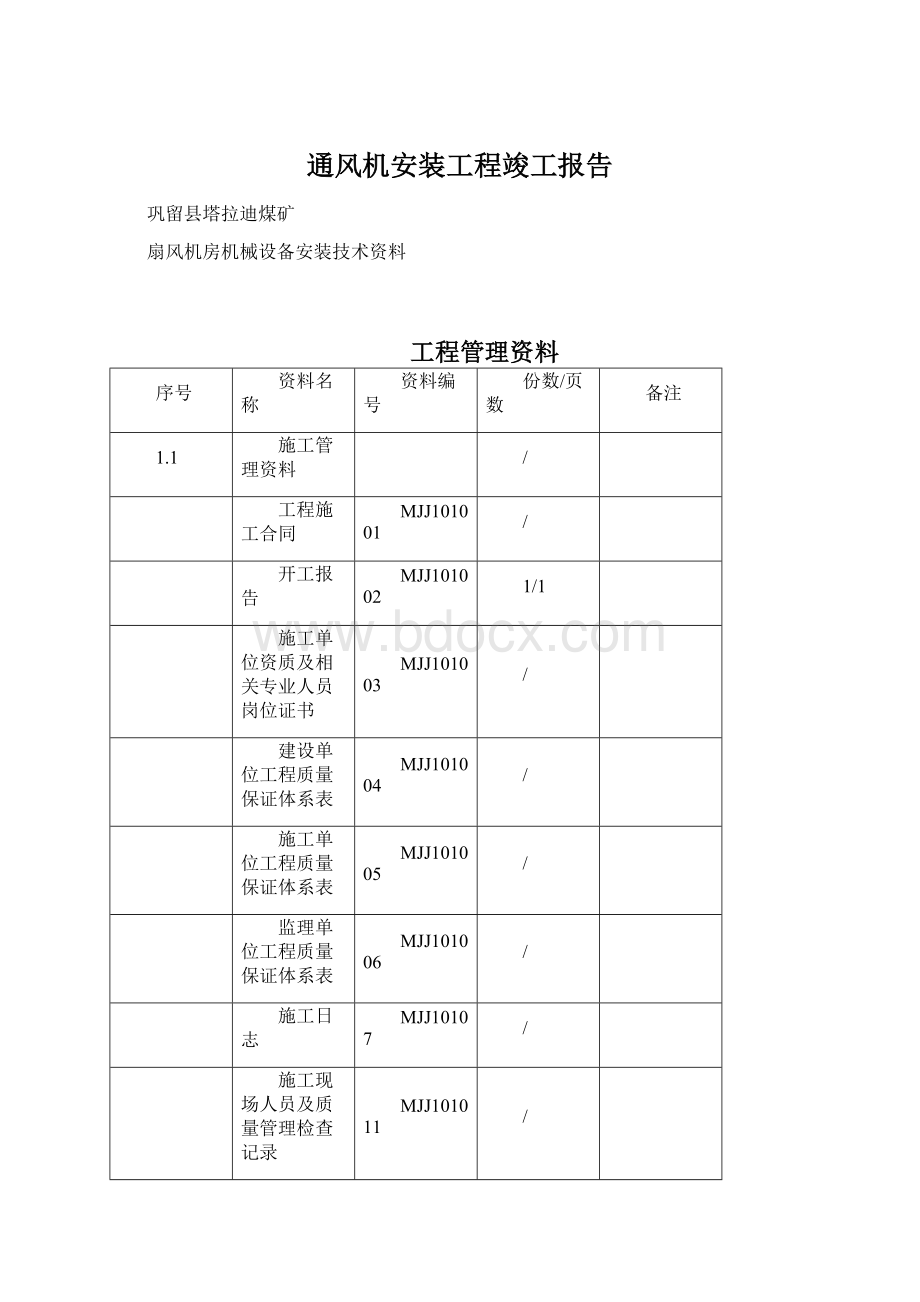 通风机安装工程竣工报告.docx_第1页