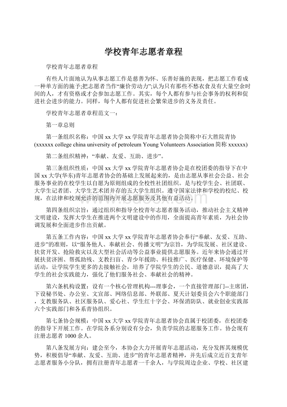 学校青年志愿者章程Word下载.docx