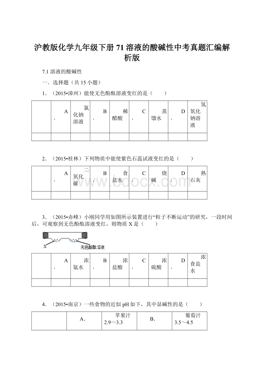 沪教版化学九年级下册71溶液的酸碱性中考真题汇编解析版.docx_第1页