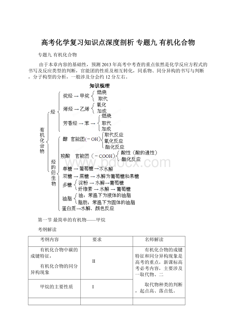 高考化学复习知识点深度剖析 专题九 有机化合物Word格式文档下载.docx_第1页