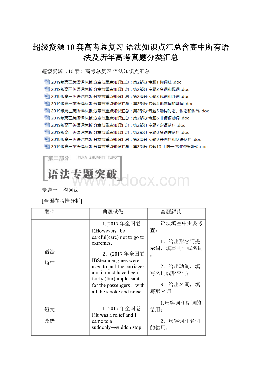 超级资源10套高考总复习 语法知识点汇总含高中所有语法及历年高考真题分类汇总.docx