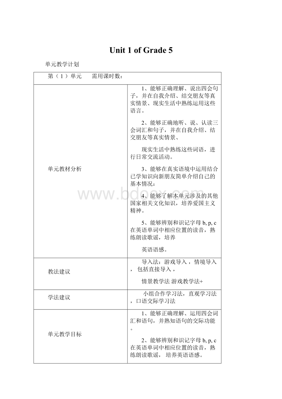 Unit 1 of Grade 5文档格式.docx