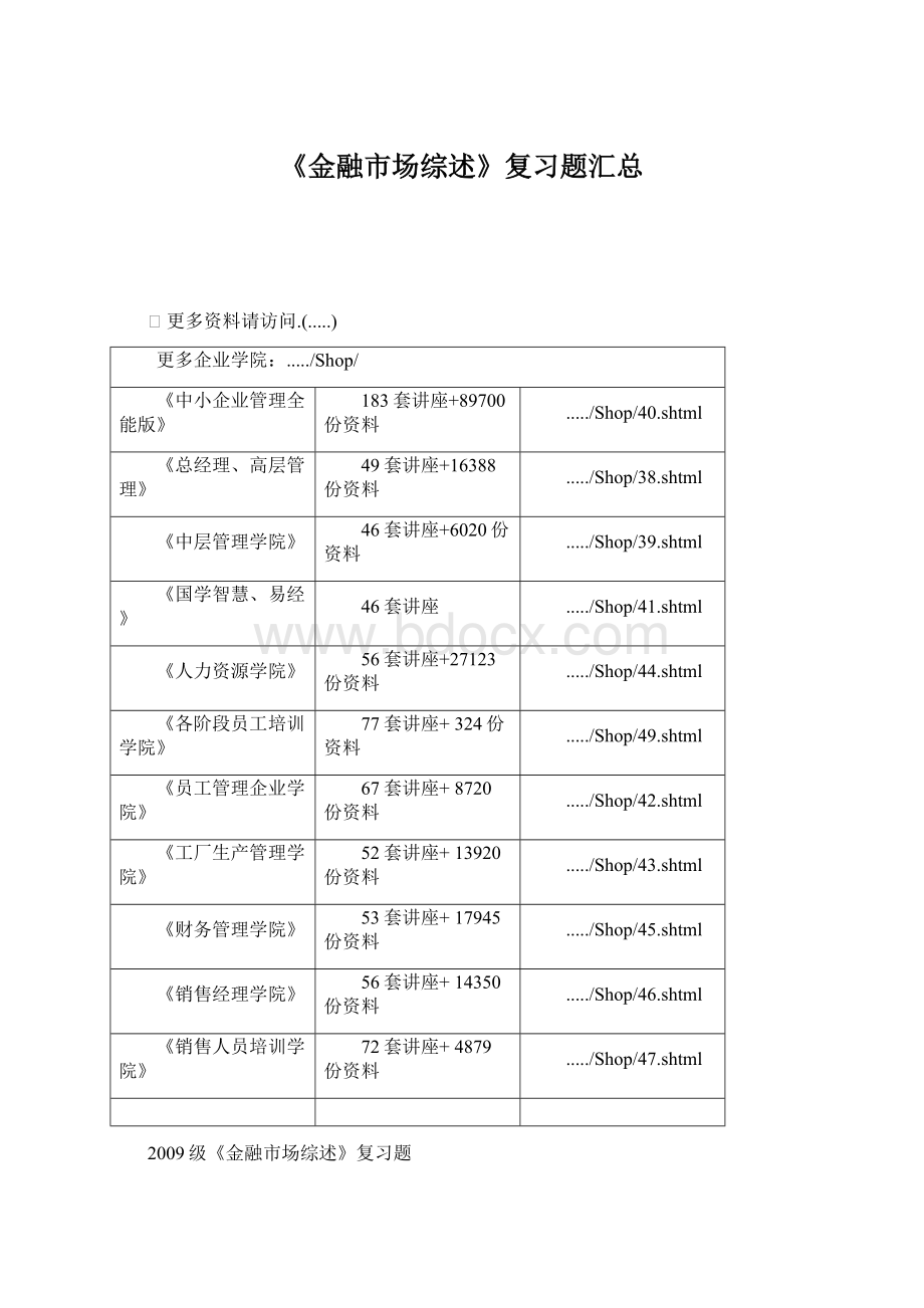 《金融市场综述》复习题汇总Word格式文档下载.docx_第1页