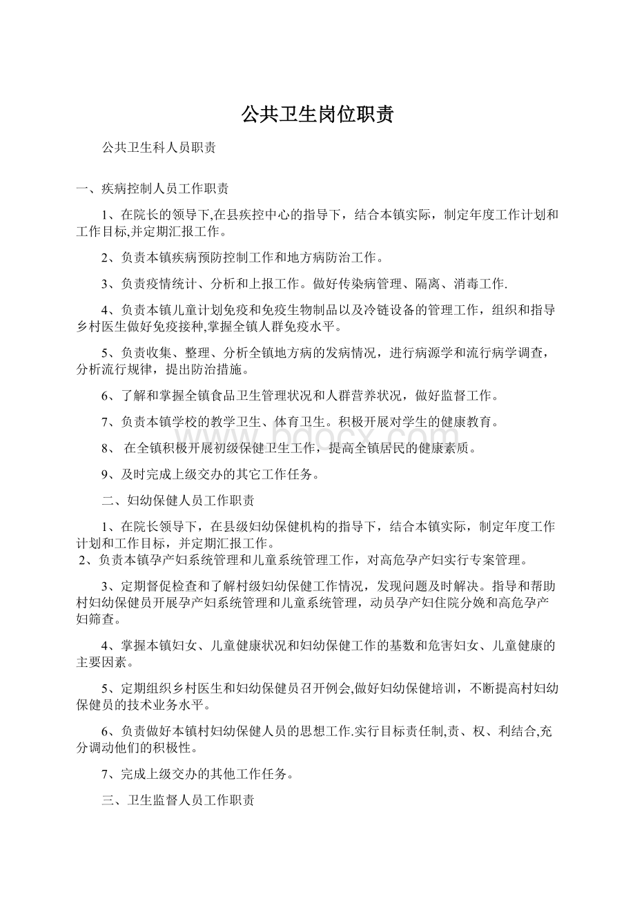 公共卫生岗位职责Word文档格式.docx