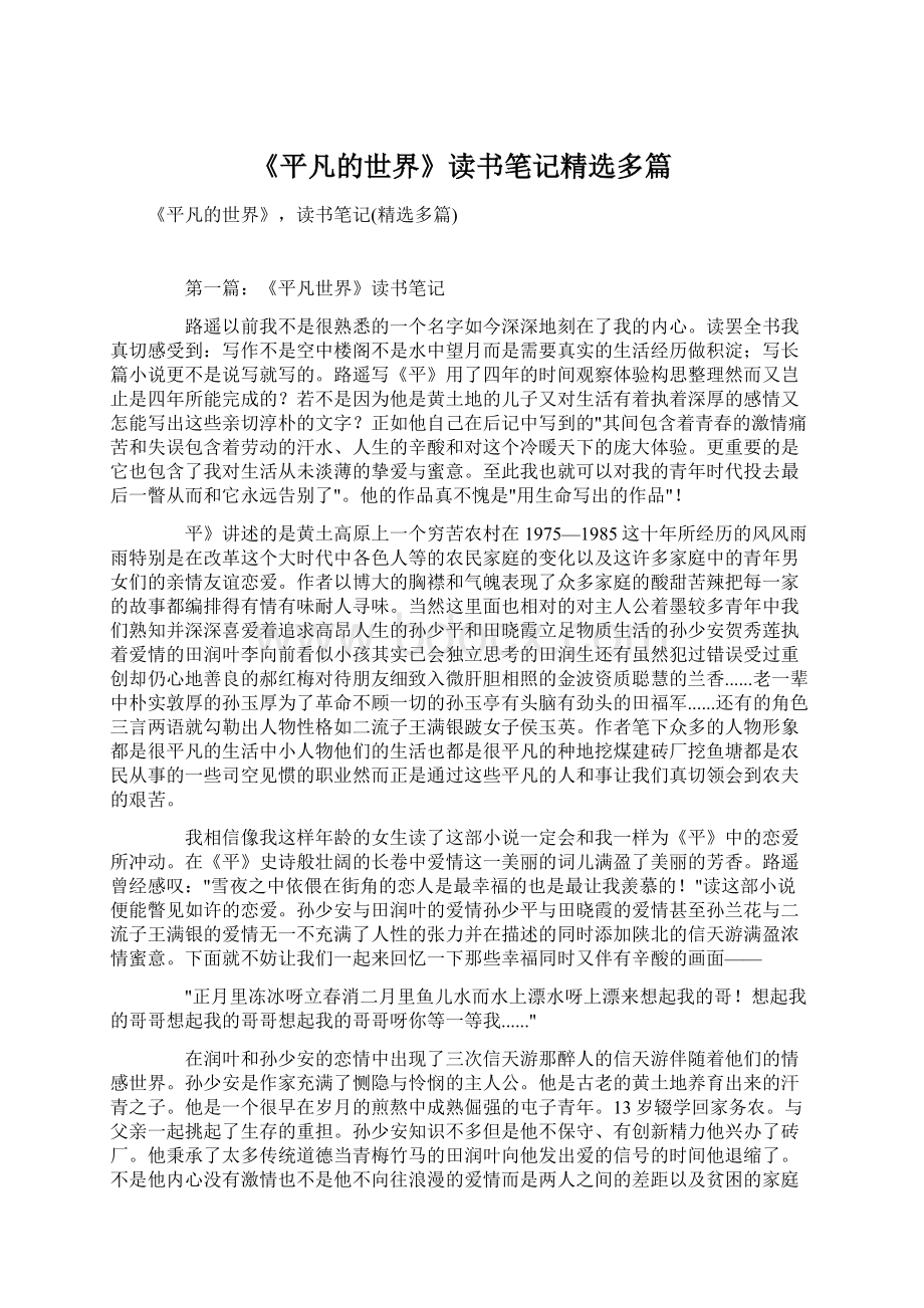 《平凡的世界》读书笔记精选多篇Word格式文档下载.docx