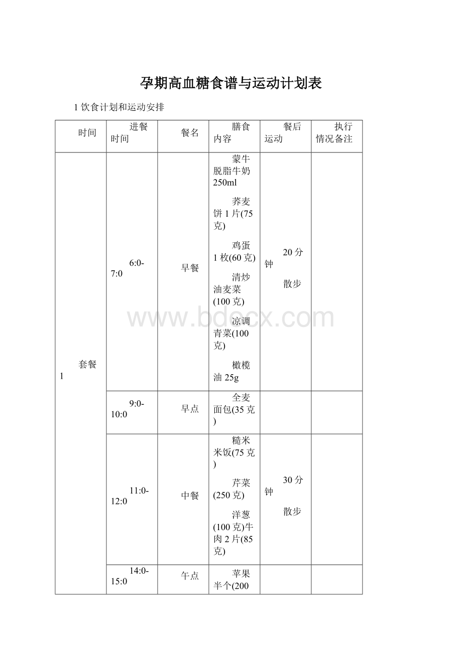 孕期高血糖食谱与运动计划表.docx