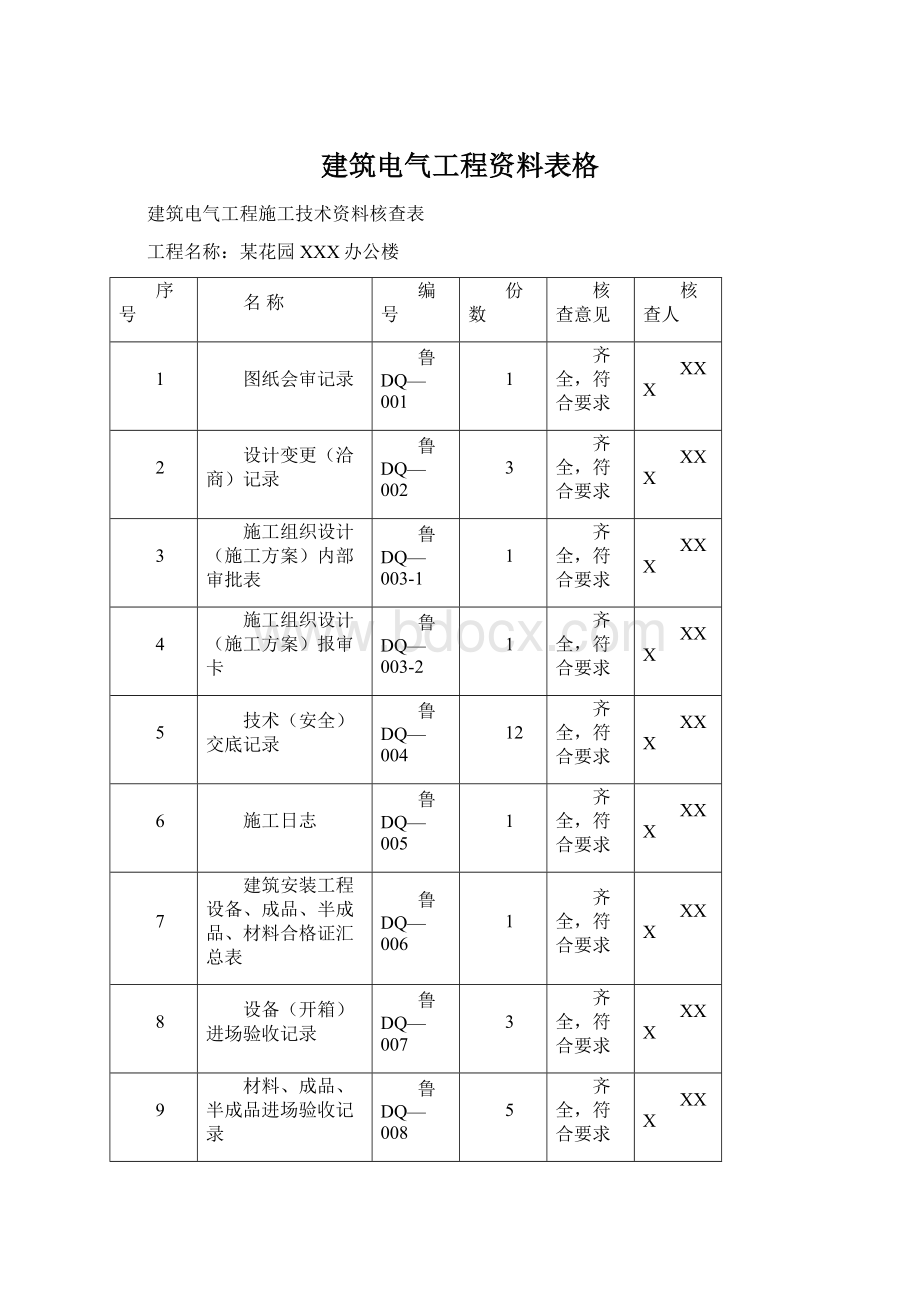 建筑电气工程资料表格.docx_第1页