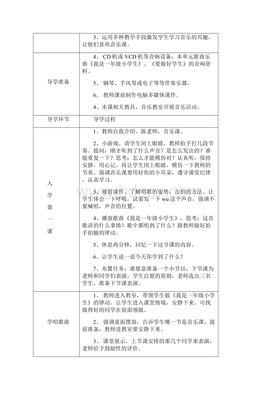 冀教版音乐一年级上册全部表格式教案.docx_第3页