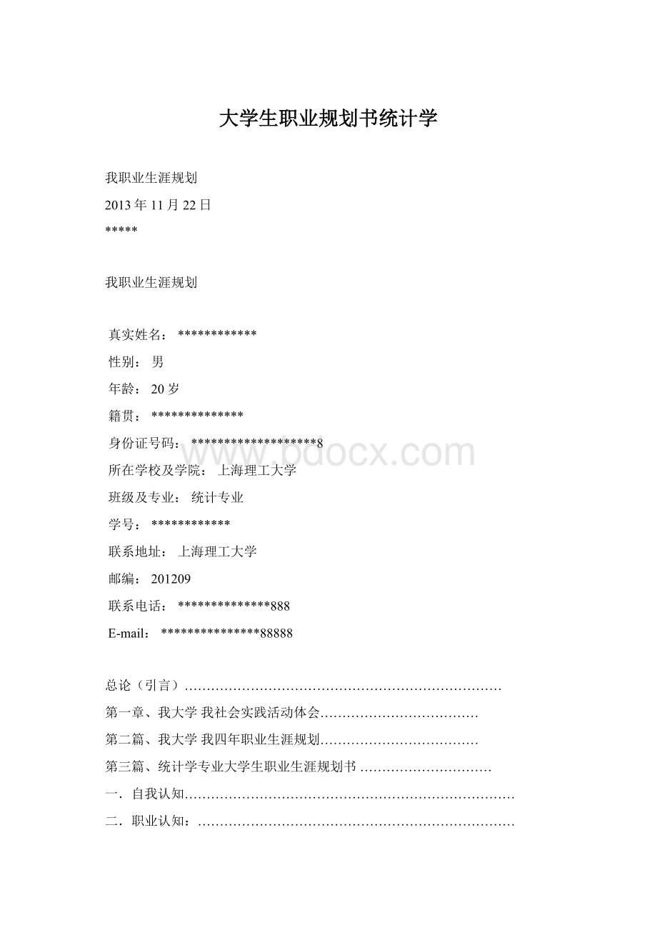 大学生职业规划书统计学Word文档格式.docx