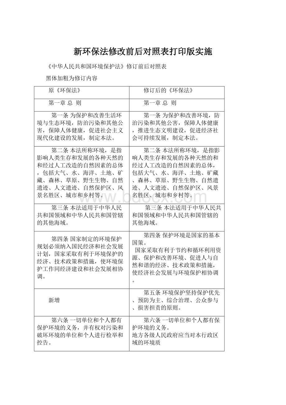 新环保法修改前后对照表打印版实施文档格式.docx_第1页