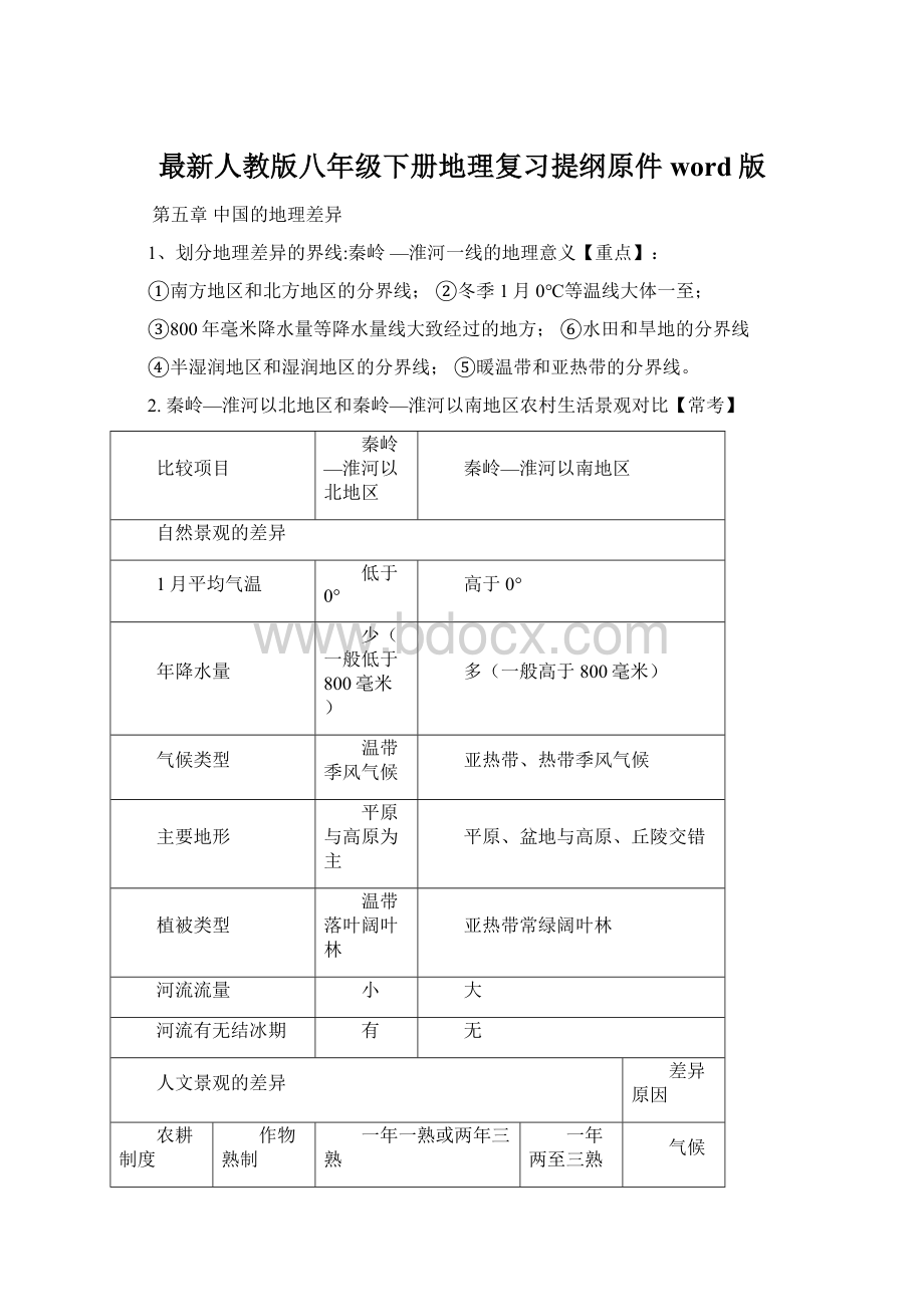 最新人教版八年级下册地理复习提纲原件word版.docx