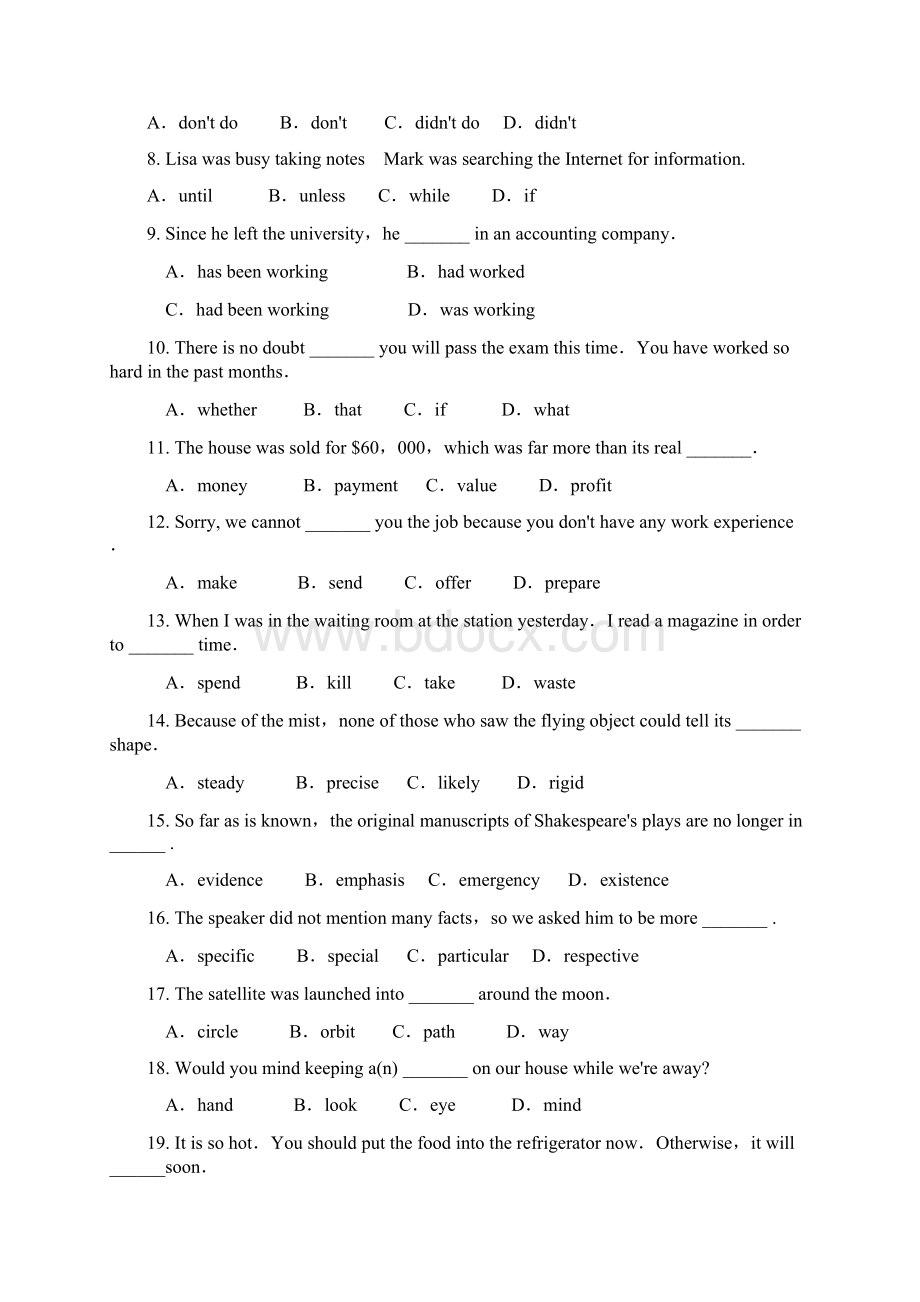 陕西专升本英语考试真题Word文档格式.docx_第2页