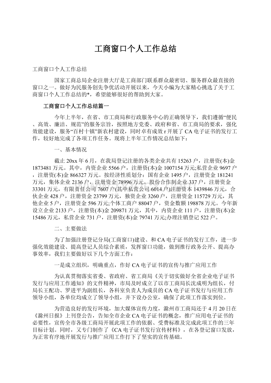 工商窗口个人工作总结Word格式文档下载.docx