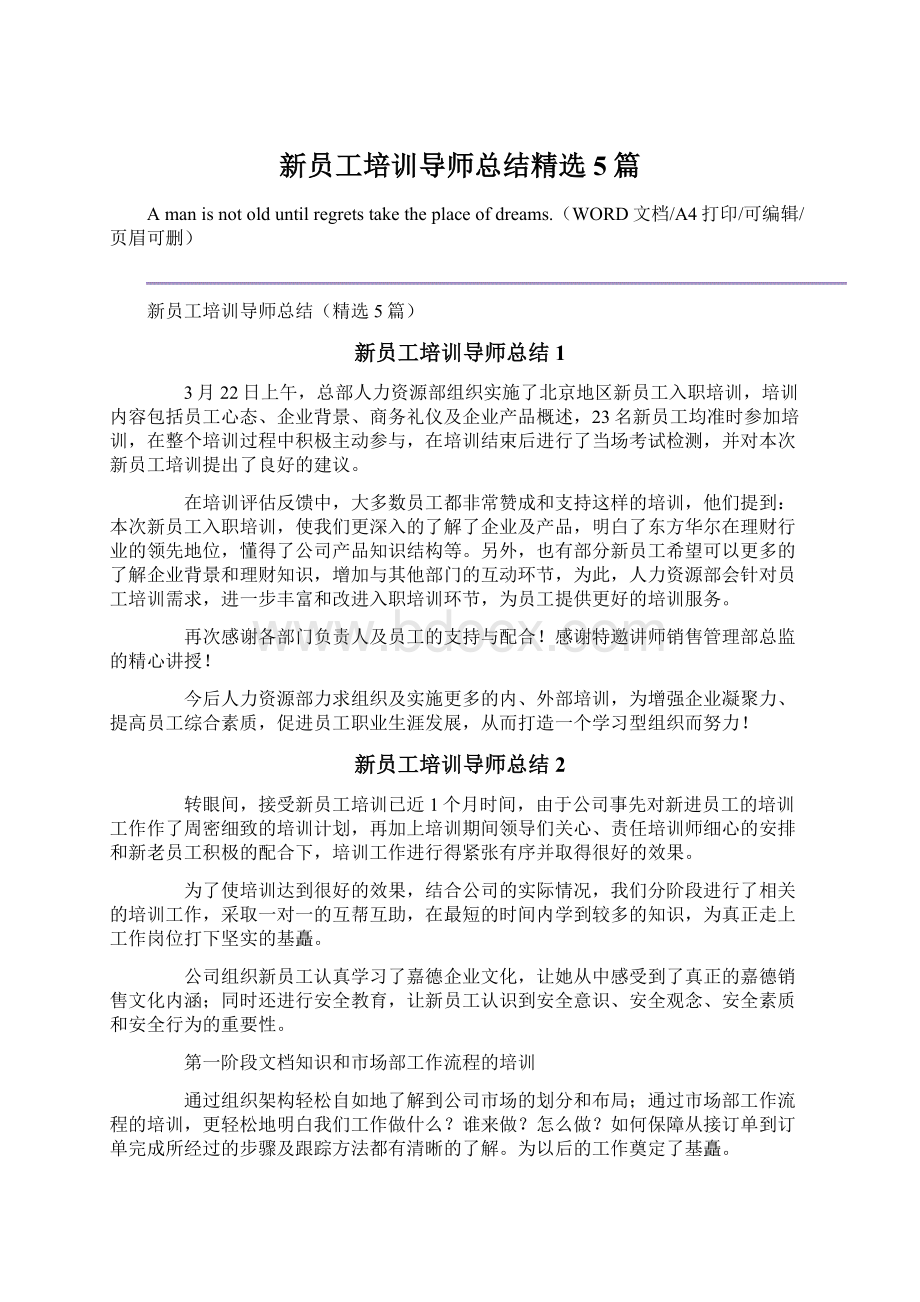 新员工培训导师总结精选5篇Word格式.docx