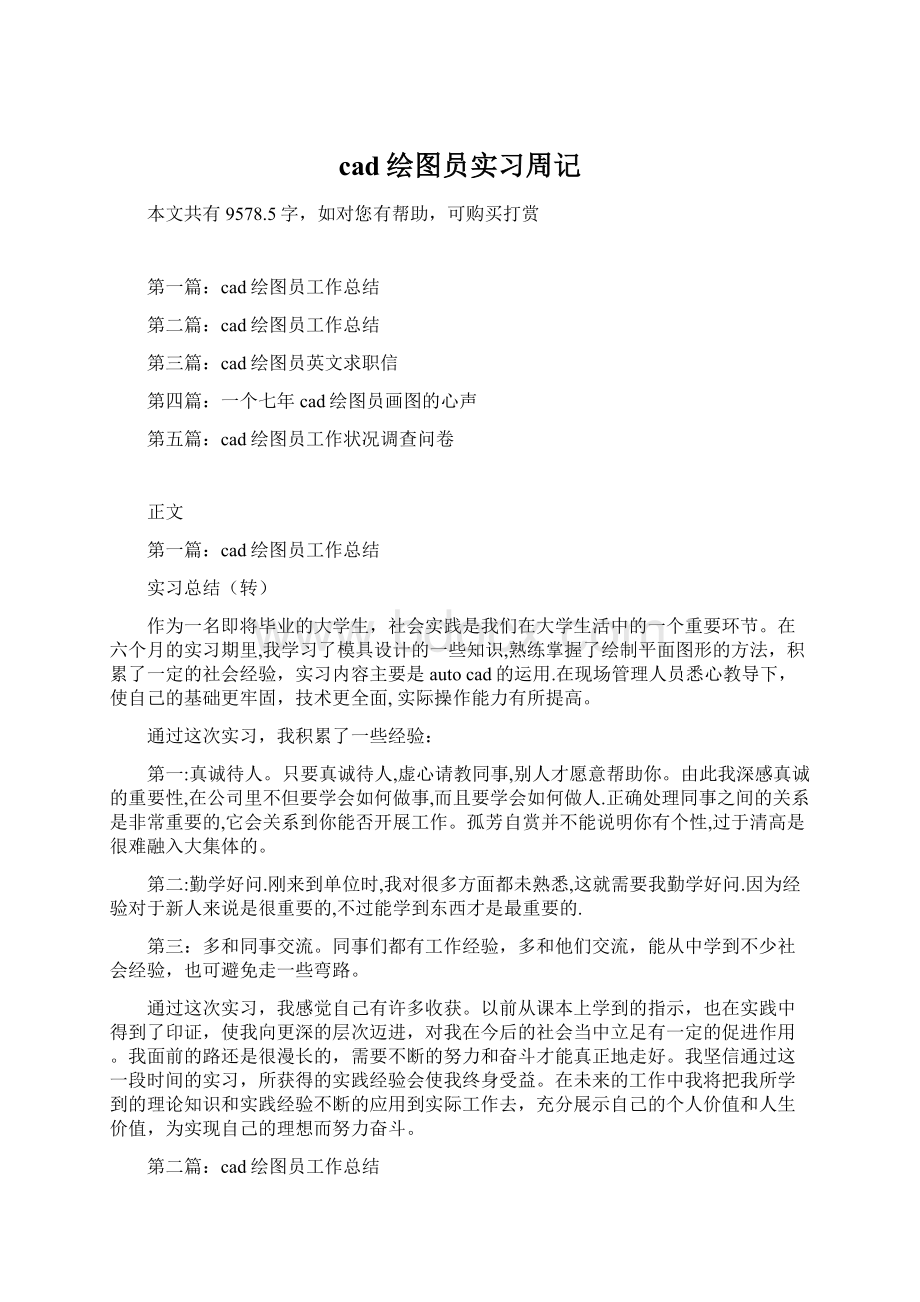 cad绘图员实习周记Word文档下载推荐.docx