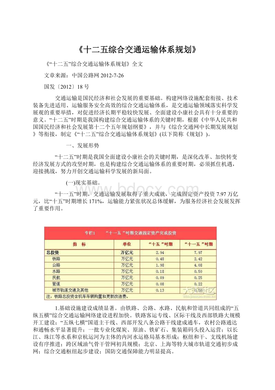 《十二五综合交通运输体系规划》.docx_第1页