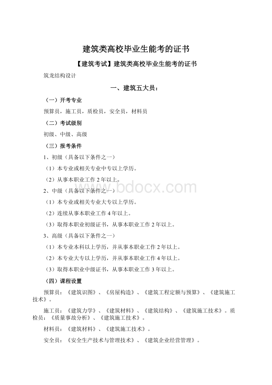 建筑类高校毕业生能考的证书Word格式.docx