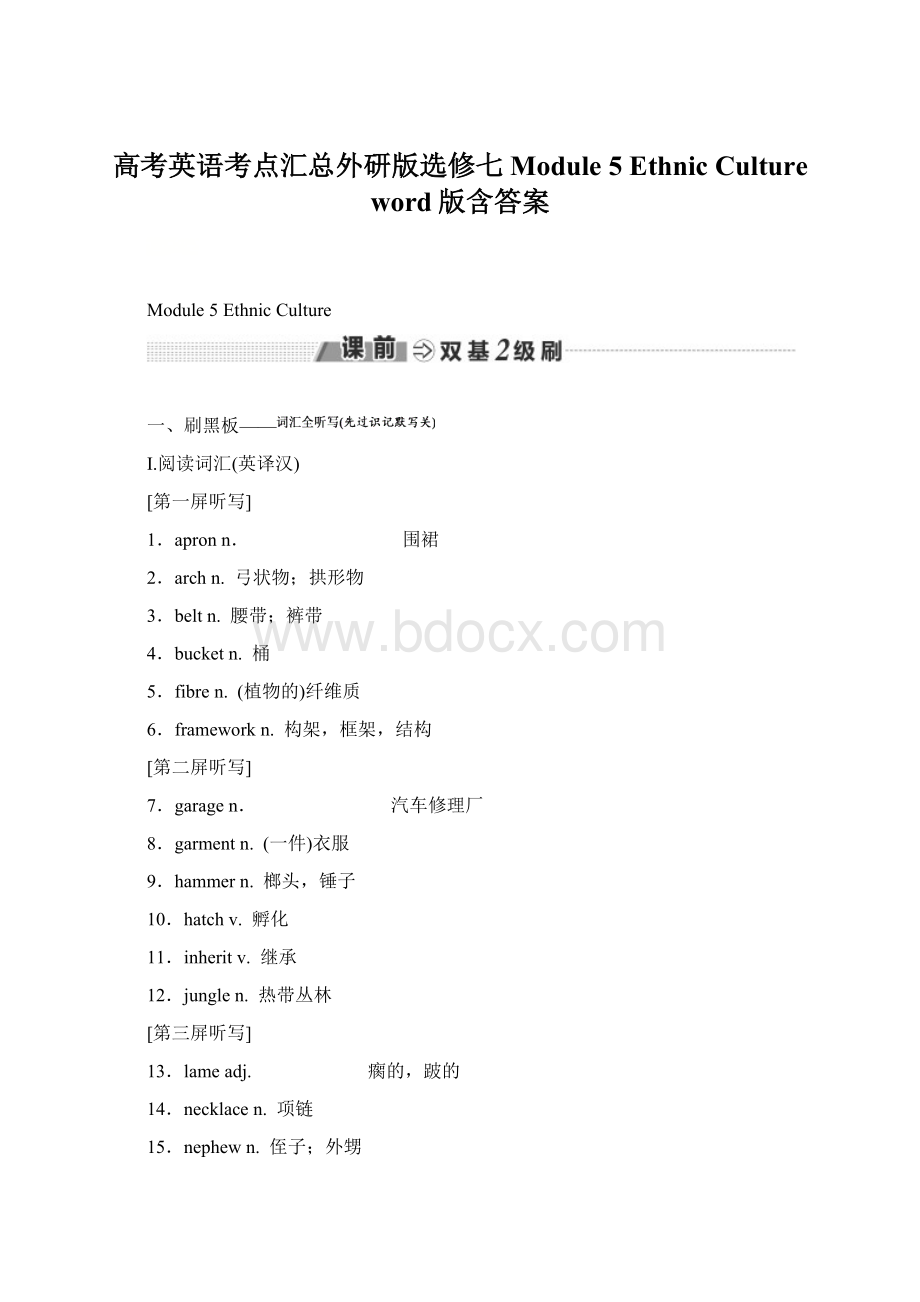 高考英语考点汇总外研版选修七 Module 5 Ethnic Culture word版含答案.docx_第1页